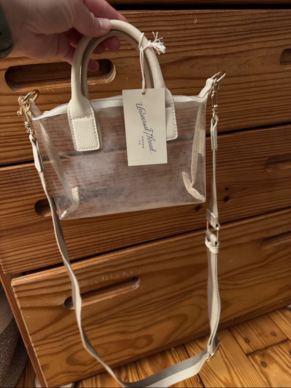 Universal Thread Clear Crossbody Tote with Cream Trim and Gold Hardware